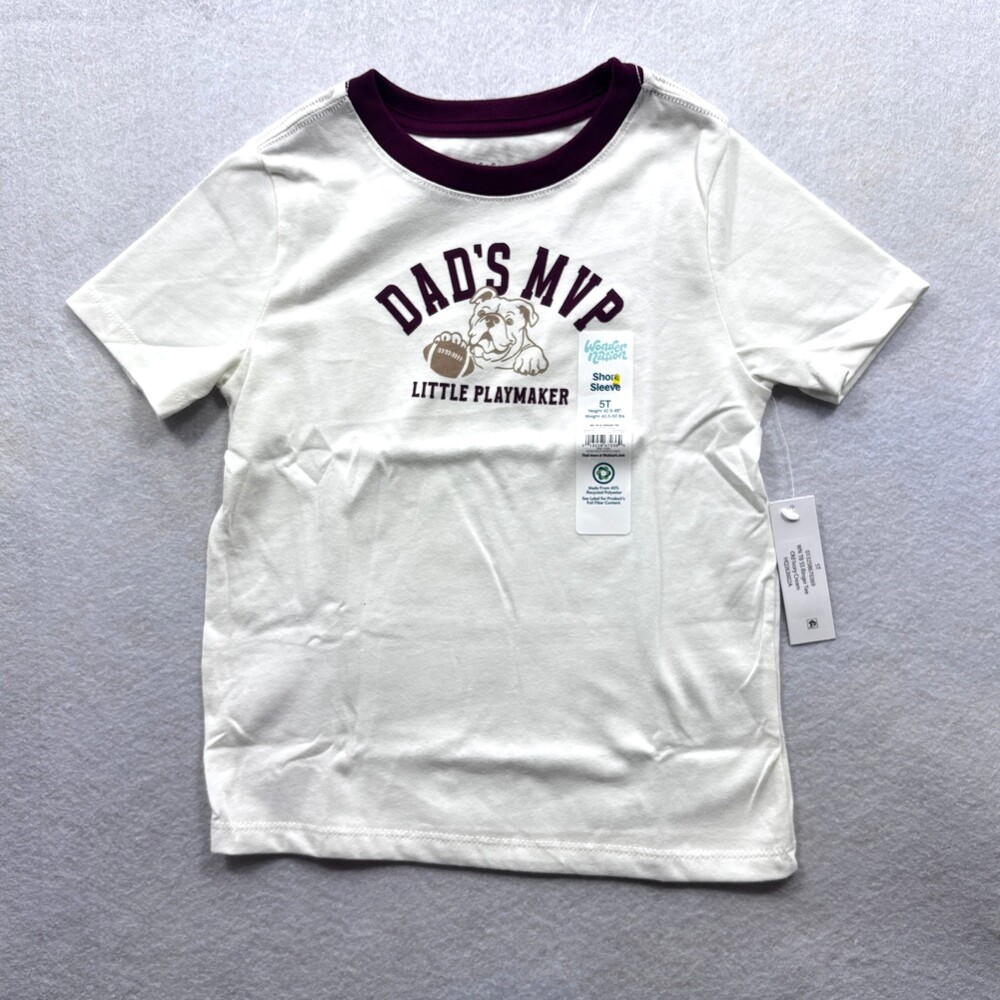 Wonder Nation 5T Toddler Short Sleeve T-Shirt White Maroon Collar